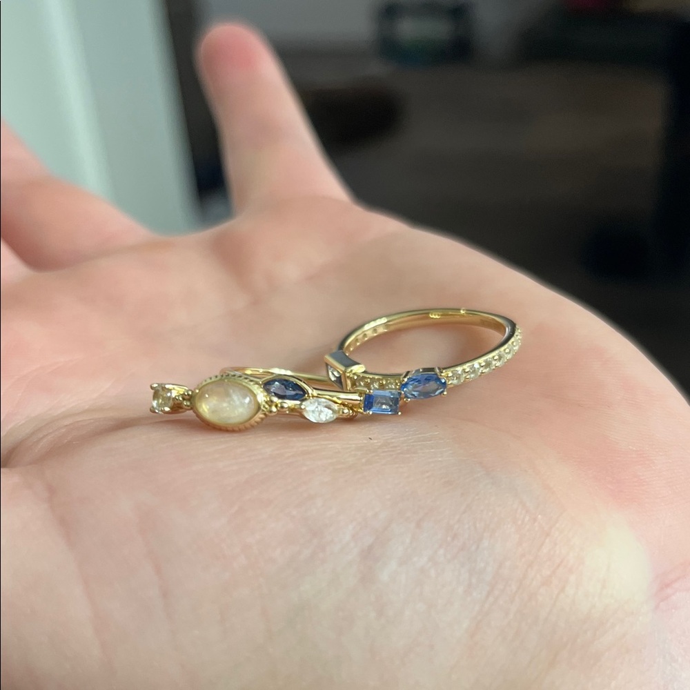 Gold Ring with Blue and White Gemstones